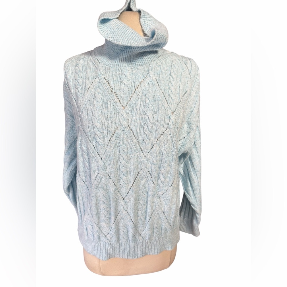 1980s Christie & Jill Oversized Baby Blue Eyelet Cable-Knit Super Soft Acrylic/N